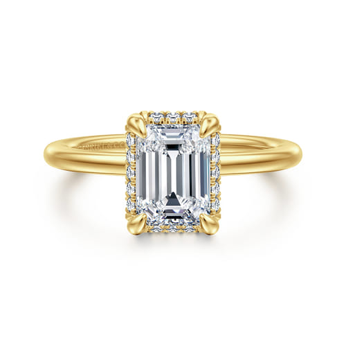14K Yellow Gold Emerald Cut Hidden Halo Diamond Engagement Ring