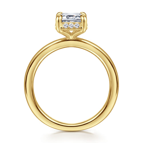 14K Yellow Gold Emerald Cut Hidden Halo Diamond Engagement Ring