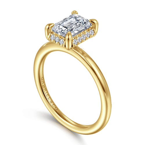 14K Yellow Gold Emerald Cut Hidden Halo Diamond Engagement Ring