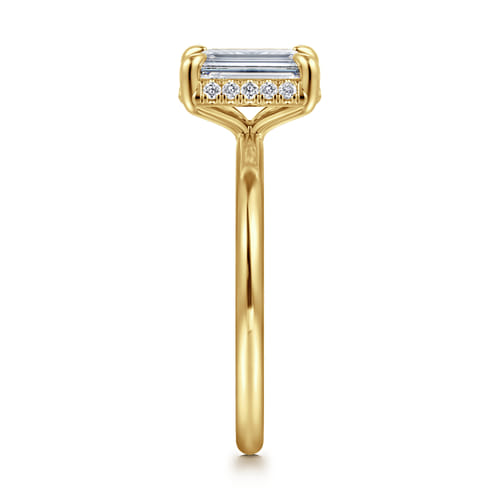 14K Yellow Gold Emerald Cut Hidden Halo Diamond Engagement Ring