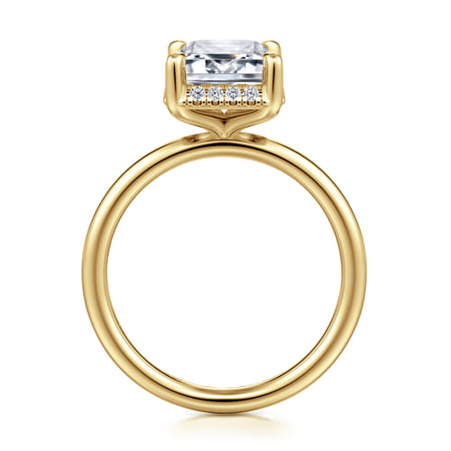 14K Yellow Gold Emerald Cut Hidden Halo Diamond Engagement Ring