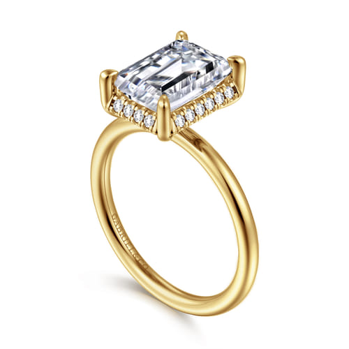 14K Yellow Gold Emerald Cut Hidden Halo Diamond Engagement Ring
