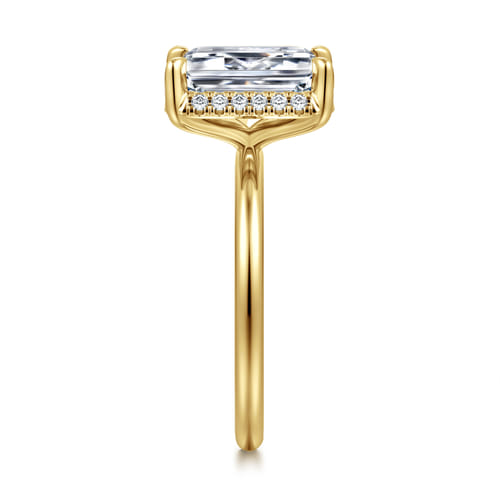 14K Yellow Gold Emerald Cut Hidden Halo Diamond Engagement Ring