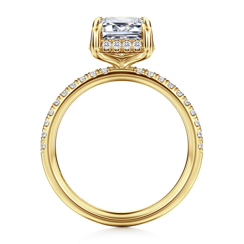 14K Yellow Gold Emerald Cut Hidden Halo Diamond Engagement Ring