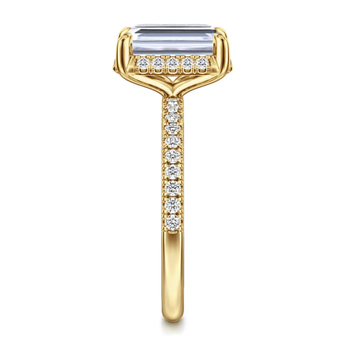 14K Yellow Gold Emerald Cut Hidden Halo Diamond Engagement Ring