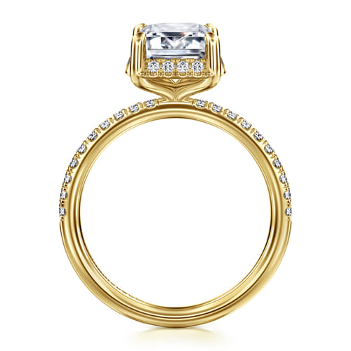 14K Yellow Gold Emerald Cut Hidden Halo Diamond Engagement Ring