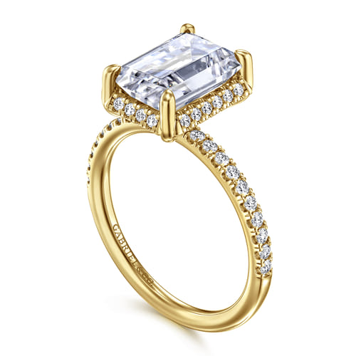 14K Yellow Gold Emerald Cut Hidden Halo Diamond Engagement Ring
