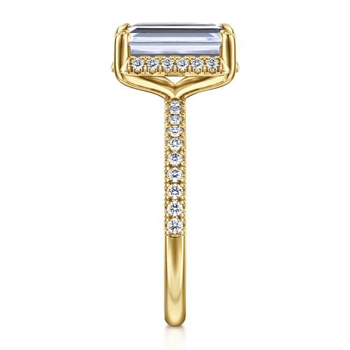 14K Yellow Gold Emerald Cut Hidden Halo Diamond Engagement Ring