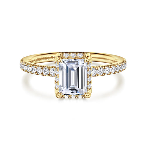 14K Yellow Gold Emerald Cut Hidden Halo Diamond Engagement Ring