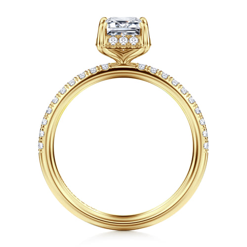 14K Yellow Gold Emerald Cut Hidden Halo Diamond Engagement Ring