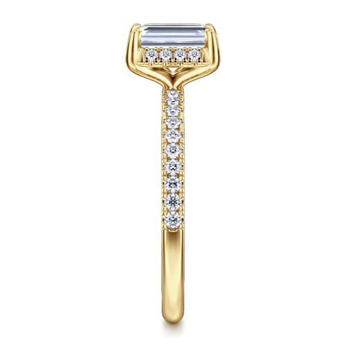 14K Yellow Gold Emerald Cut Hidden Halo Diamond Engagement Ring