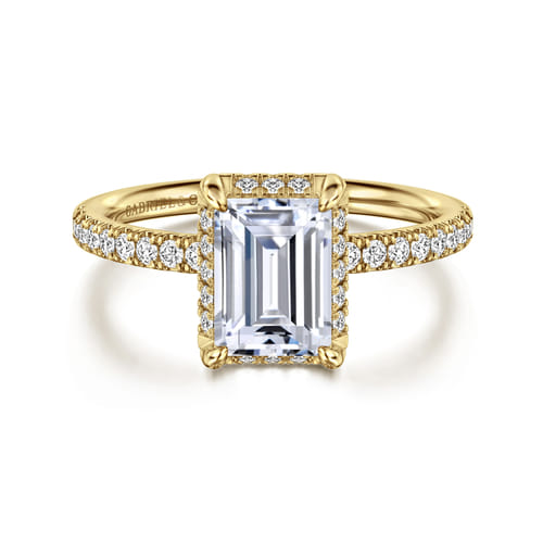 14K Yellow Gold Emerald Cut Hidden Halo Diamond Engagement Ring 14K Yellow Gold Emerald Cut Hidden Halo Diamond Engagement Ring