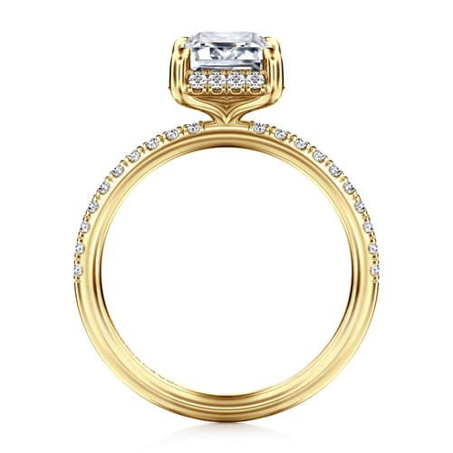 14K Yellow Gold Emerald Cut Hidden Halo Diamond Engagement Ring