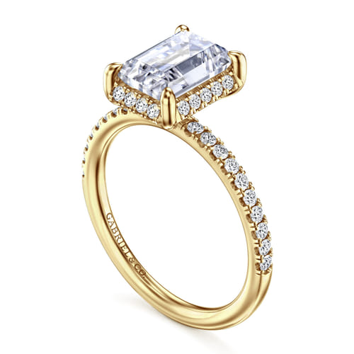 14K Yellow Gold Emerald Cut Hidden Halo Diamond Engagement Ring