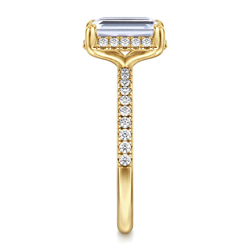 14K Yellow Gold Emerald Cut Hidden Halo Diamond Engagement Ring