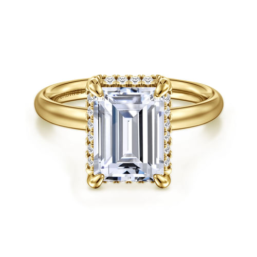 14K Yellow Gold Emerald Cut Hidden Halo Diamond Engagement Ring
