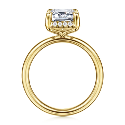 14K Yellow Gold Emerald Cut Hidden Halo Diamond Engagement Ring