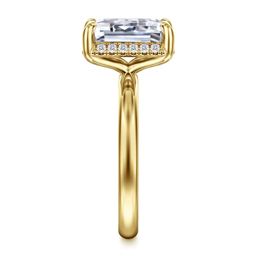 14K Yellow Gold Emerald Cut Hidden Halo Diamond Engagement Ring