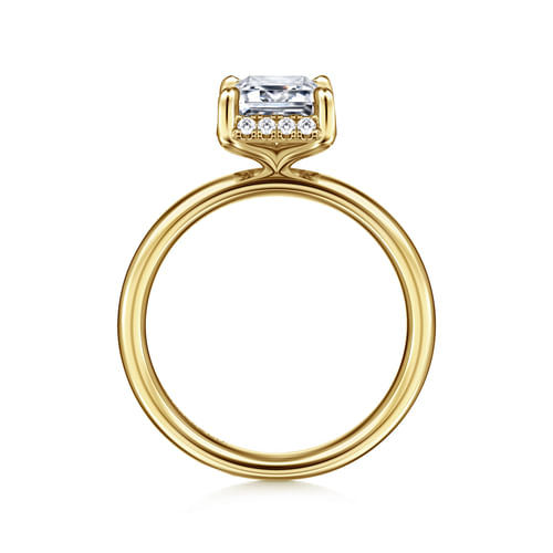 14K Yellow Gold Emerald Cut Hidden Halo Diamond Engagement Ring