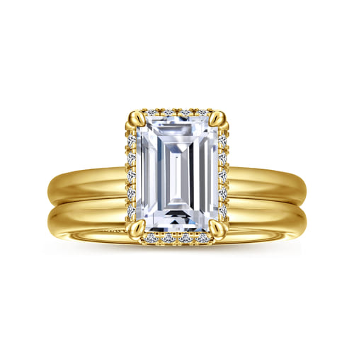 14K Yellow Gold Emerald Cut Hidden Halo Diamond Engagement Ring