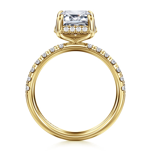 14K Yellow Gold Emerald Cut Hidden Halo Diamond Engagement Ring