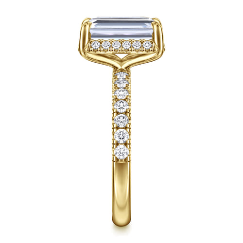 14K Yellow Gold Emerald Cut Hidden Halo Diamond Engagement Ring
