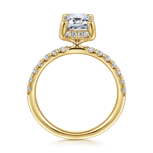 14K Yellow Gold Emerald Cut Hidden Halo Diamond Engagement Ring