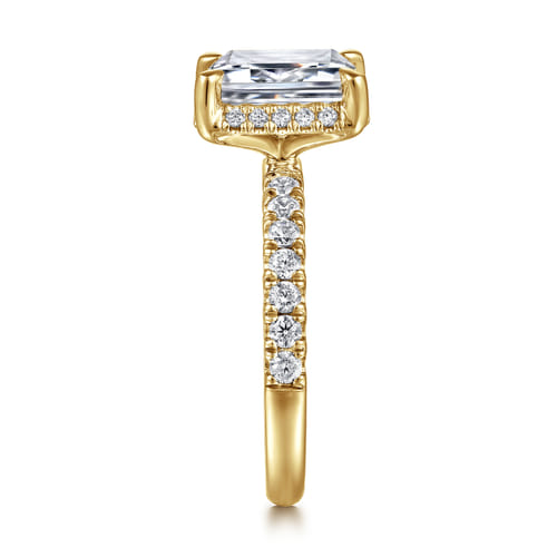 14K Yellow Gold Emerald Cut Hidden Halo Diamond Engagement Ring