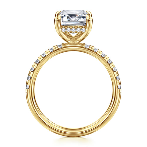 14K Yellow Gold Emerald Cut Hidden Halo Diamond Engagement Ring
