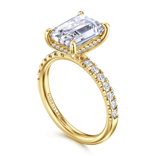 14K Yellow Gold Emerald Cut Hidden Halo Diamond Engagement Ring
