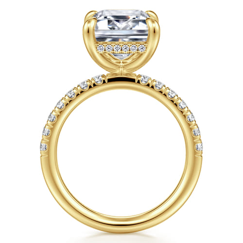 14K Yellow Gold Emerald Cut Hidden Halo Diamond Engagement Ring