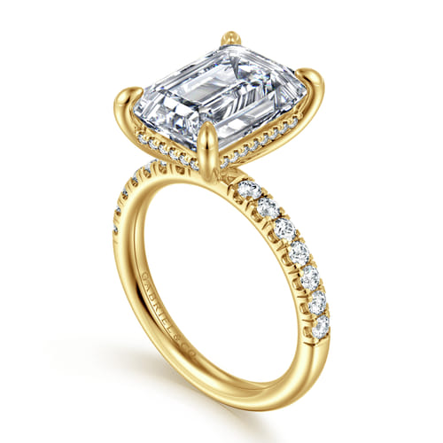 14K Yellow Gold Emerald Cut Hidden Halo Diamond Engagement Ring