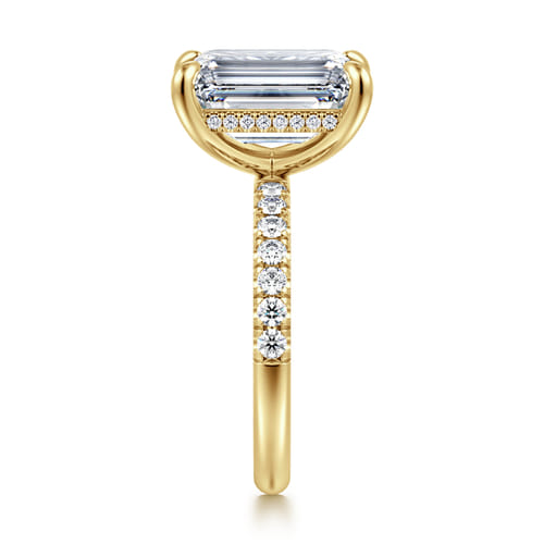 14K Yellow Gold Emerald Cut Hidden Halo Diamond Engagement Ring