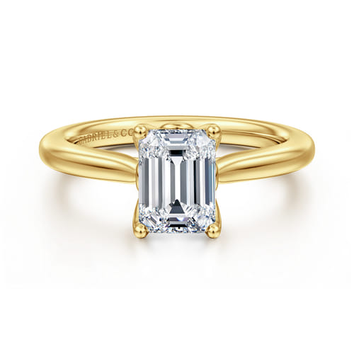 14K Yellow Gold Emerald Cut Lotus Diamond Engagement Ring