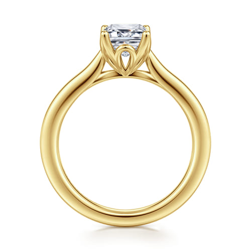 14K Yellow Gold Emerald Cut Lotus Diamond Engagement Ring