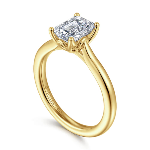 14K Yellow Gold Emerald Cut Lotus Diamond Engagement Ring
