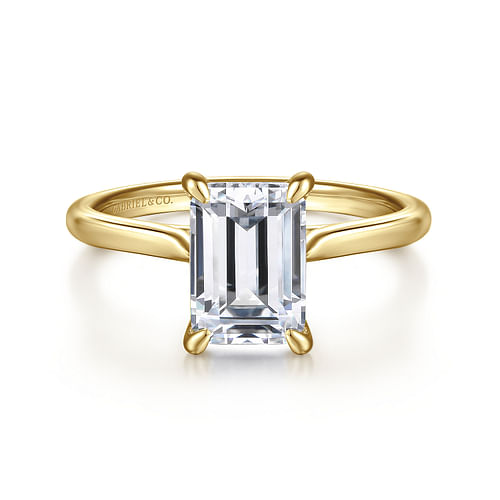 14K Yellow Gold Emerald Cut Solitaire Diamond Engagement Ring