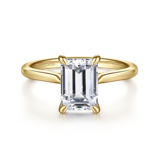 Gabriel - 14K Yellow Gold Emerald Cut Solitaire Diamond Engagement Ring