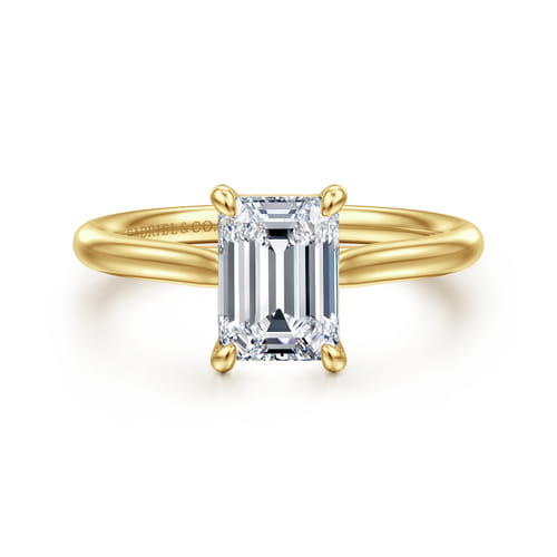 14K Yellow Gold Emerald Cut Solitaire Diamond Engagement Ring