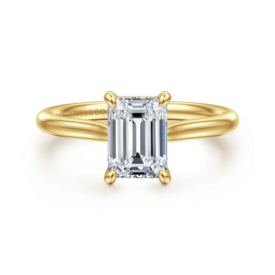 Gabriel - 14K Yellow Gold Emerald Cut Solitaire Diamond Engagement Ring