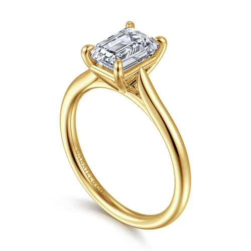 14K Yellow Gold Emerald Cut Solitaire Diamond Engagement Ring