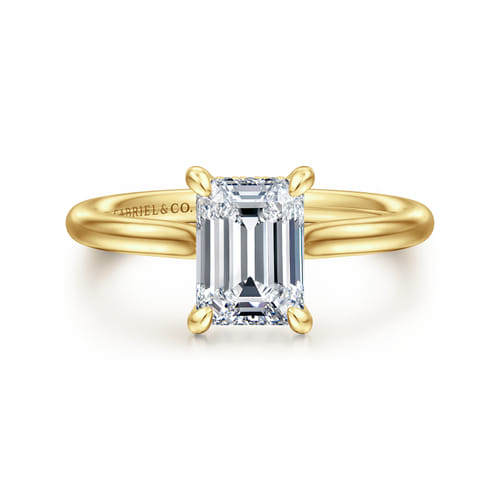 14K Yellow Gold Emerald Cut Solitaire Diamond Engagement Ring