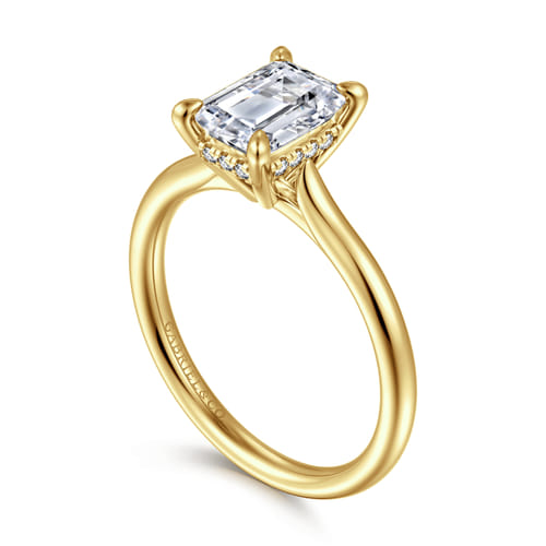 14K Yellow Gold Emerald Cut Solitaire Diamond Engagement Ring