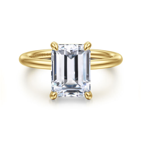 14K Yellow Gold Emerald Cut Solitaire Diamond Engagement Ring