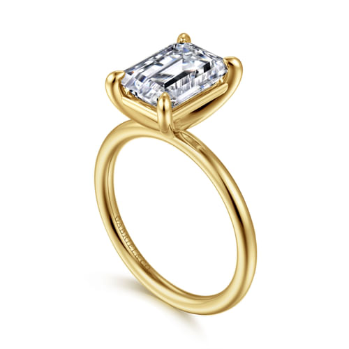 14K Yellow Gold Emerald Cut Solitaire Diamond Engagement Ring