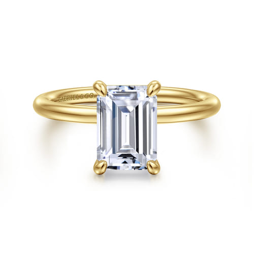 14K Yellow Gold Emerald Cut Solitaire Diamond Engagement Ring