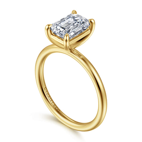 14K Yellow Gold Emerald Cut Solitaire Diamond Engagement Ring