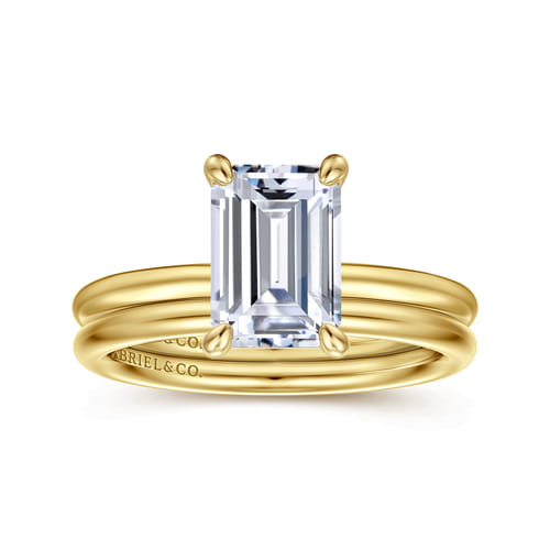 14K Yellow Gold Emerald Cut Solitaire Diamond Engagement Ring