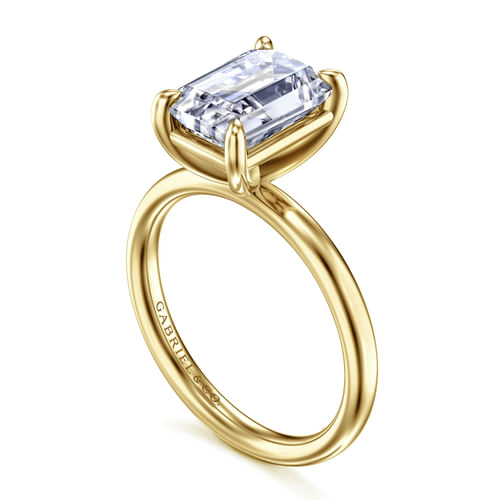 14K Yellow Gold Emerald Cut Solitaire Diamond Engagement Ring
