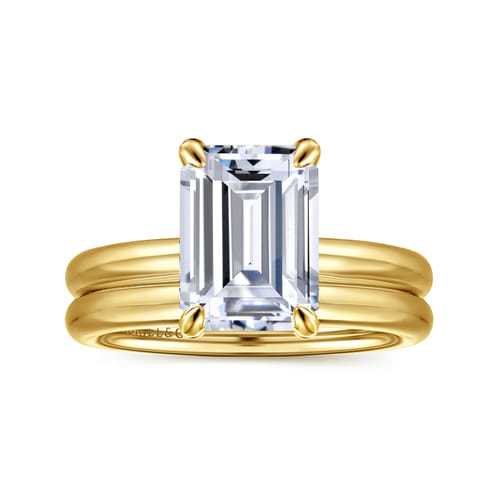 14K Yellow Gold Emerald Cut Solitaire Diamond Engagement Ring